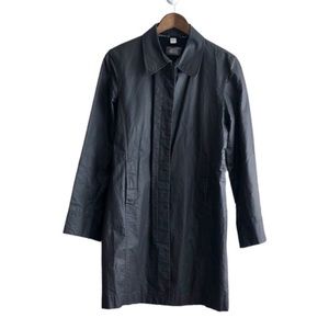 Esprit Casual Faux Leather Ramie Long Sleeve Button Down Trench Coat Jacket Grey